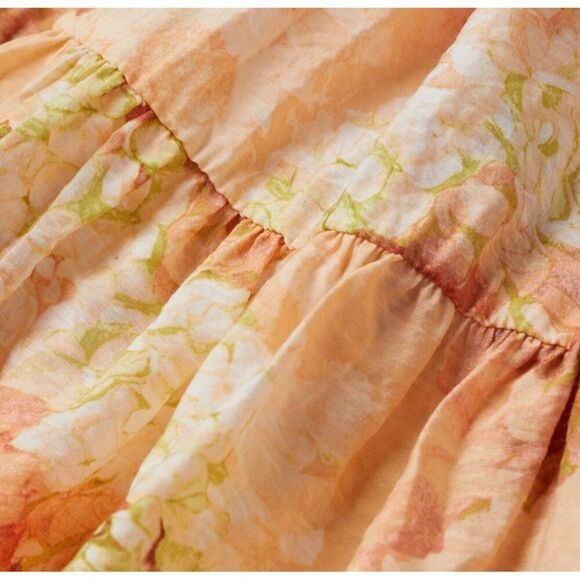 H&M Women peach Green Hydrangea Print Floral Ballon Sleeve Dress Size M - Picture 9 of 14